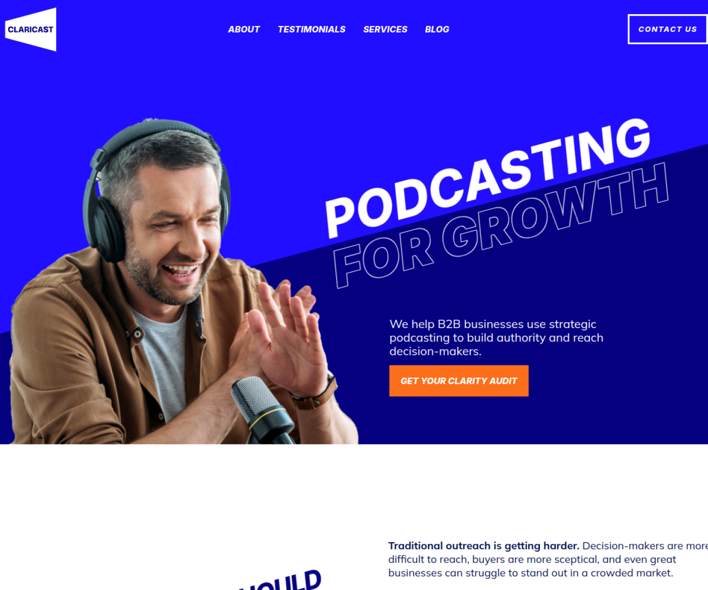 Claricast website homepage, a MIVAQ client project