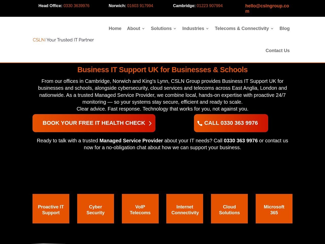 CSLN Group website homepage, a MIVAQ client project