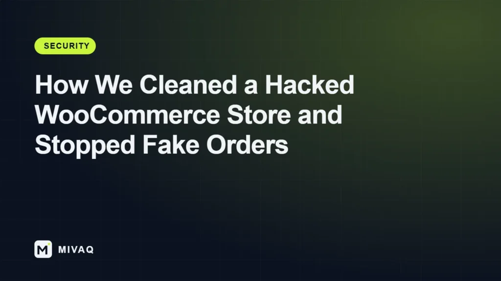 How we cleaned a hacked WooCommerce store and stopped fake orders, MIVAQ case study cover