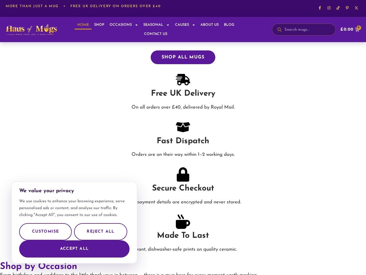 Haus of Mugs website homepage, a MIVAQ client project