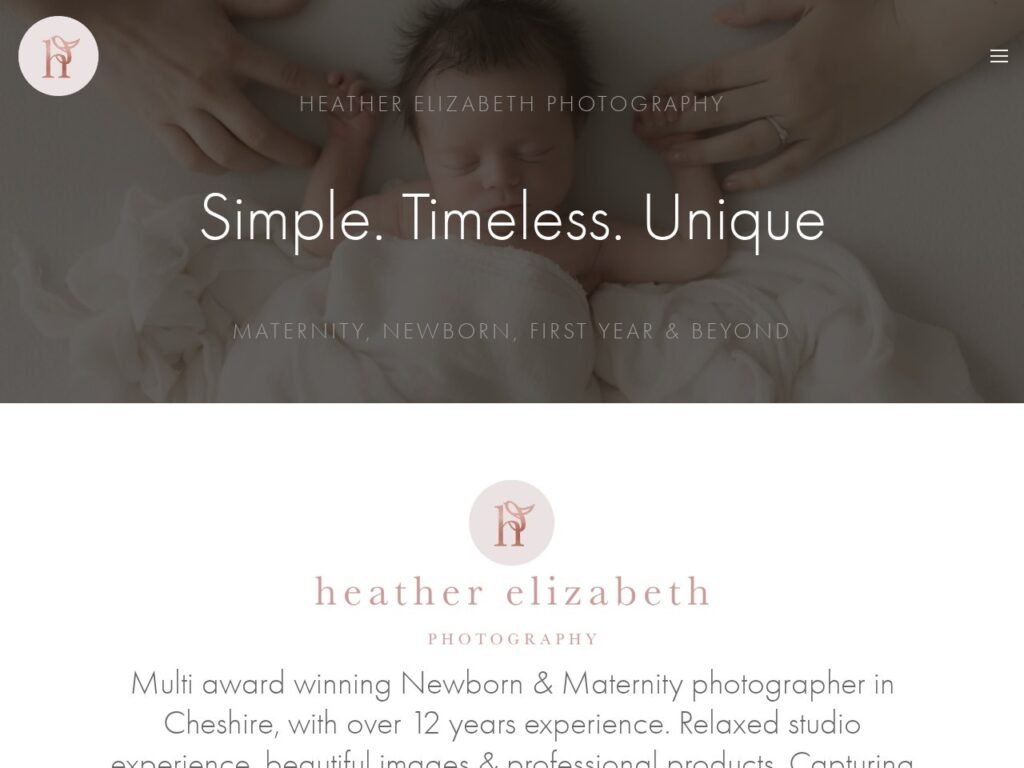 Heather Elizabeth Photography website homepage, a MIVAQ client project