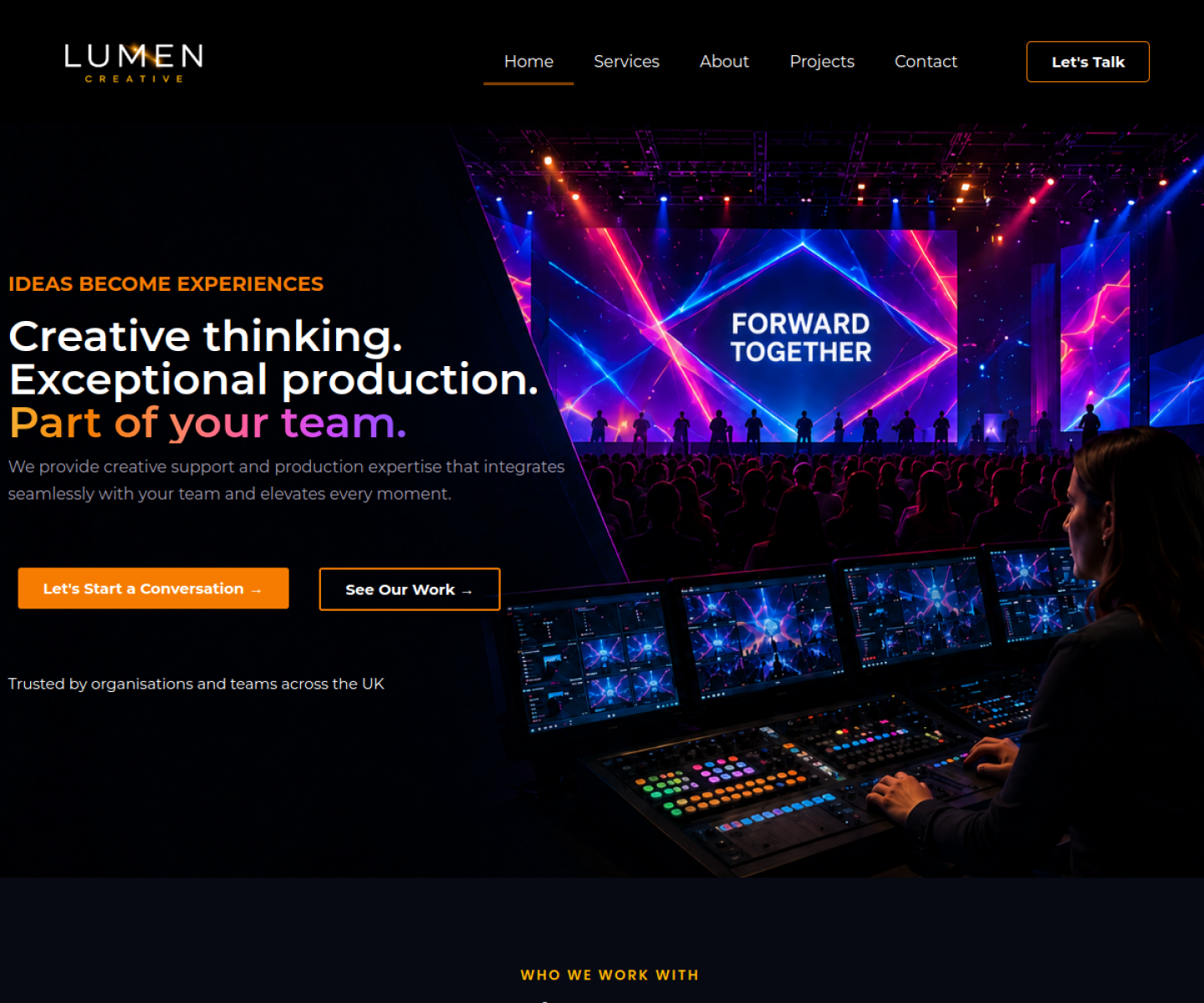 Lumen Creative website homepage, a MIVAQ client project
