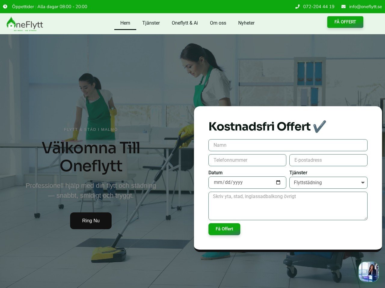 OneFlytt website homepage, a MIVAQ client project