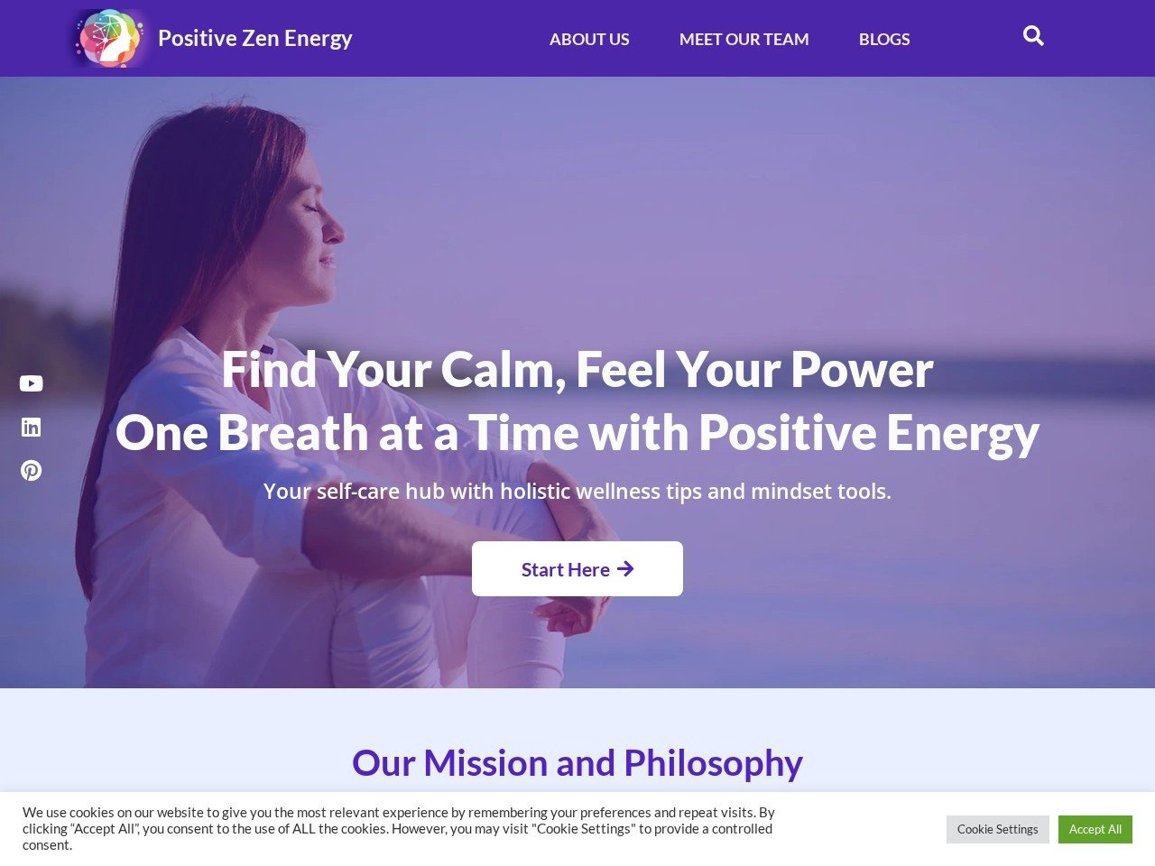 Positive Zen Energy website homepage, a MIVAQ client project