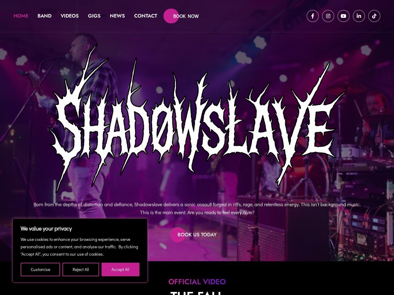 Shadowslave website homepage, a MIVAQ client project