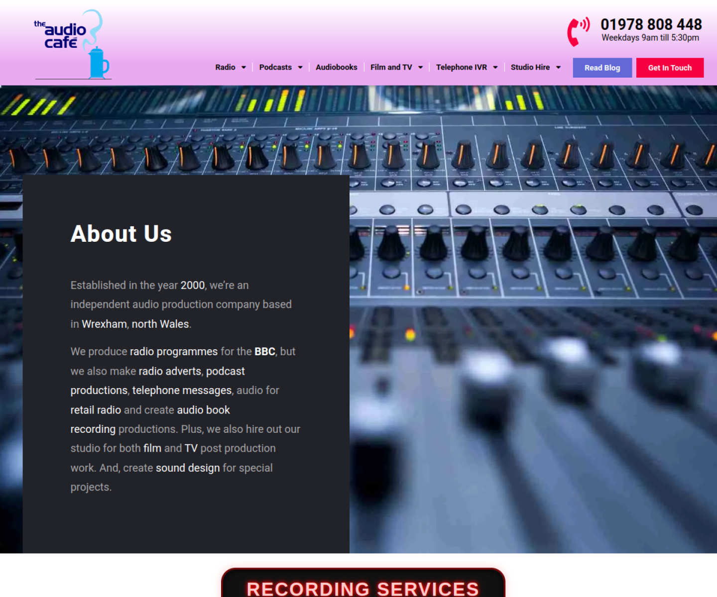 The Audio Café website homepage, a MIVAQ client project