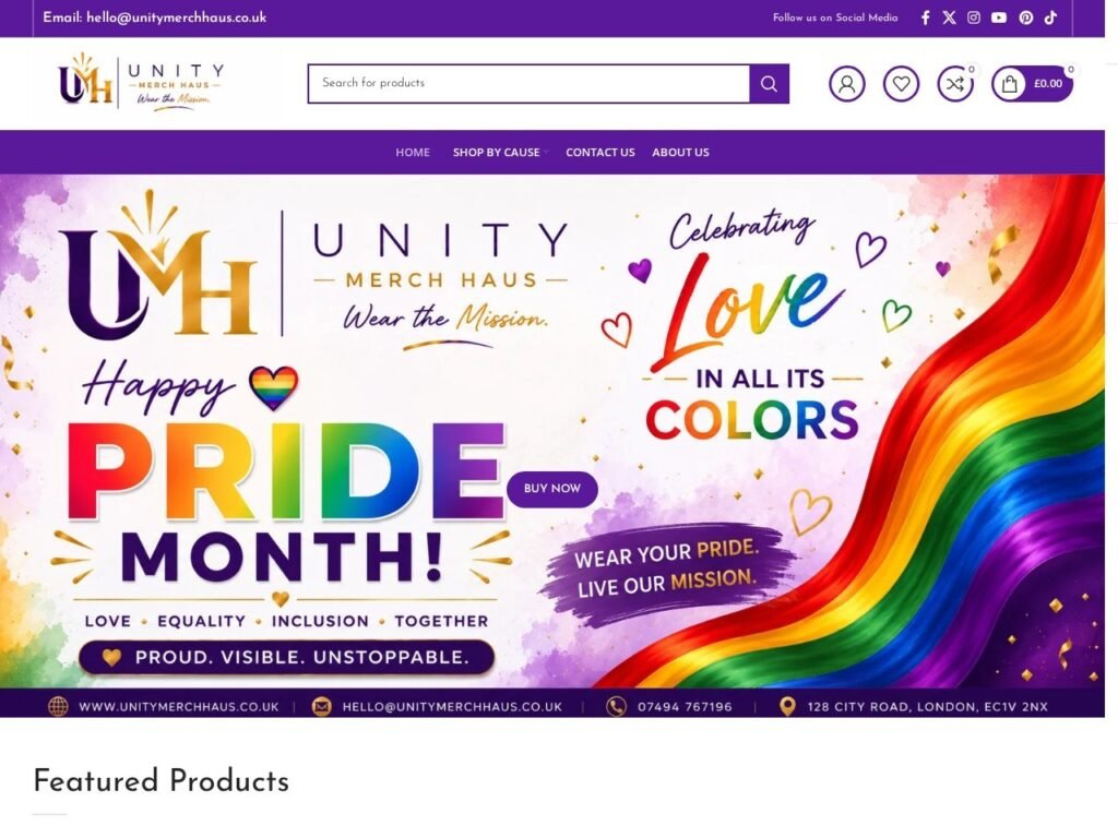 Unity Merch Haus website homepage, a MIVAQ client project