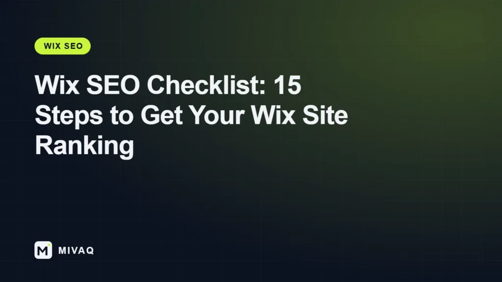 Wix SEO checklist, 15 steps to rank a Wix website, MIVAQ guide cover