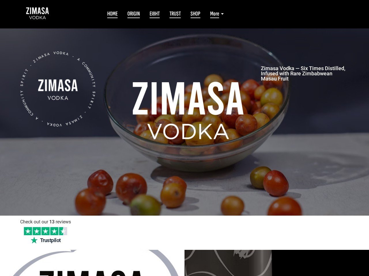 Zimasa Vodka website homepage, a MIVAQ client project