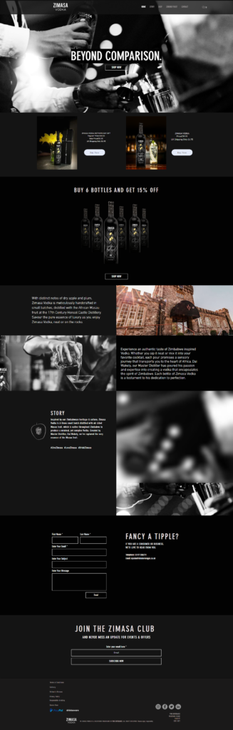 Full-page Zimasa Vodka website built by MIVAQ