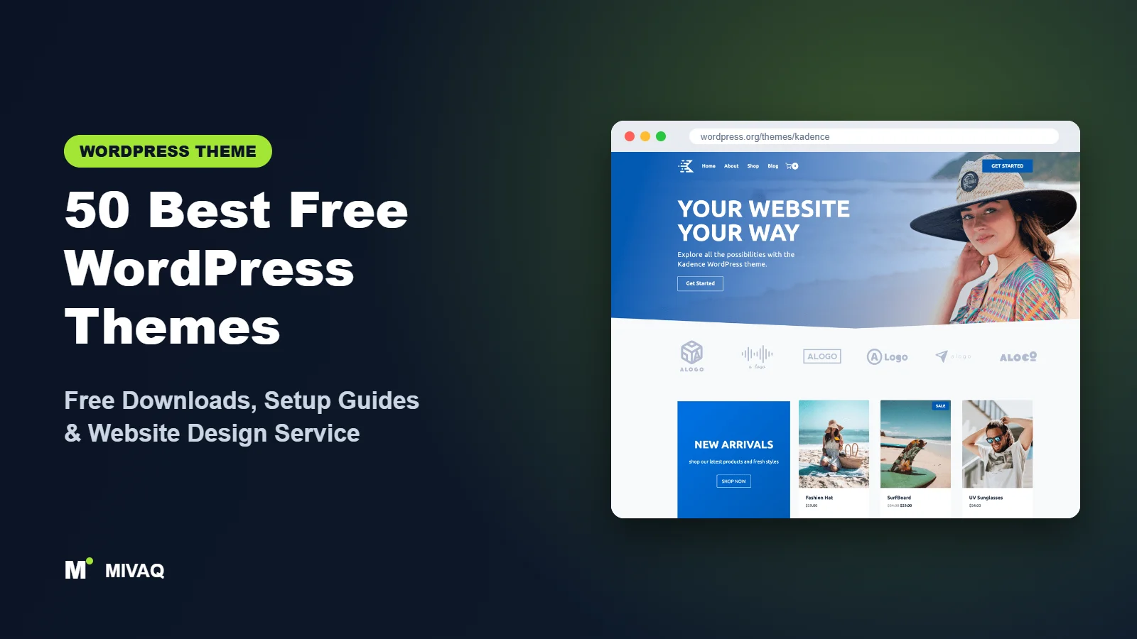 50 Best Free WordPress Themes WordPress theme free download and setup guide cover, MIVAQ
