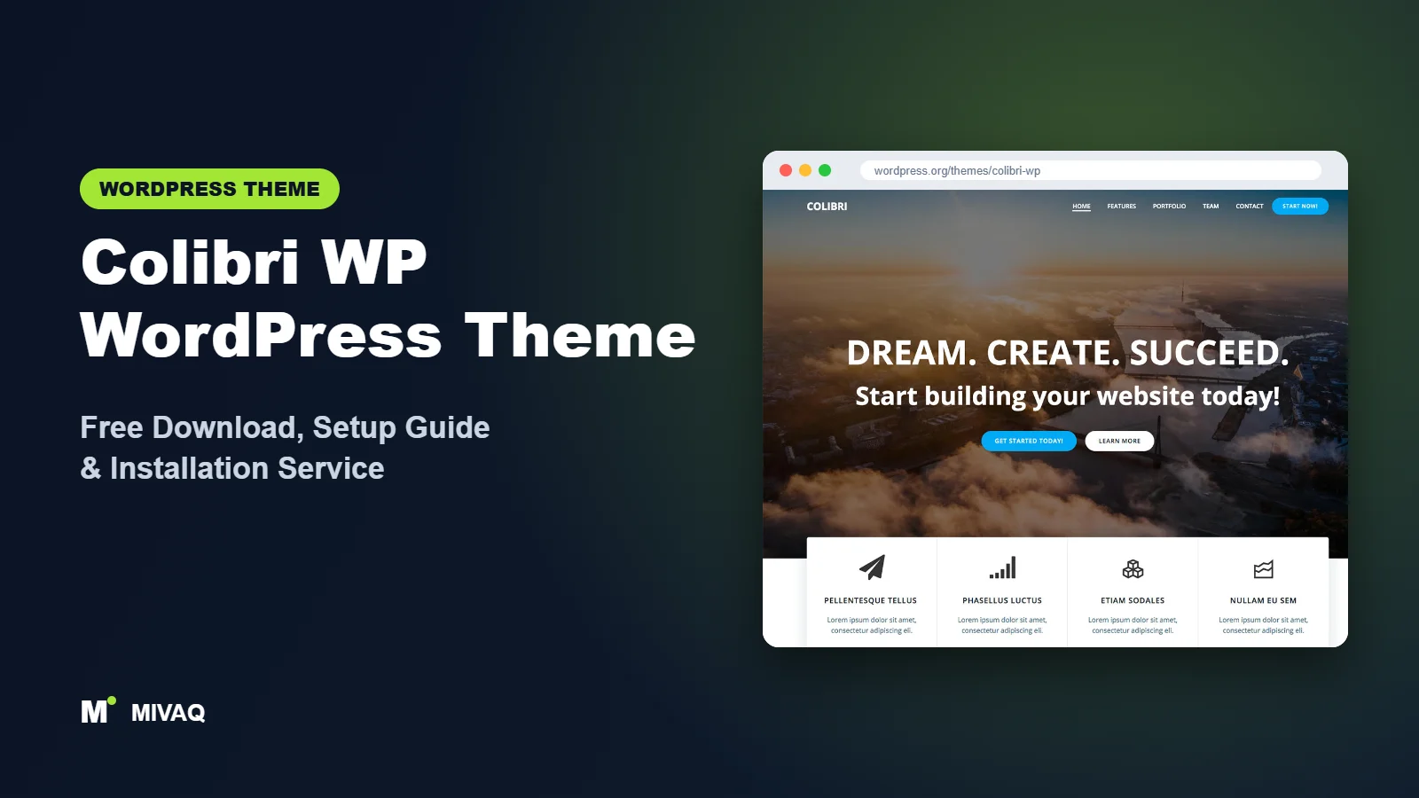 Colibri WP WordPress theme free download and setup guide cover, MIVAQ
