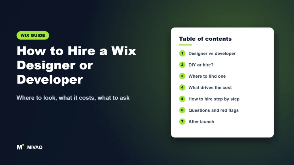 How to Hire a Wix Designer or Developer – MIVAQ Wix guide cover