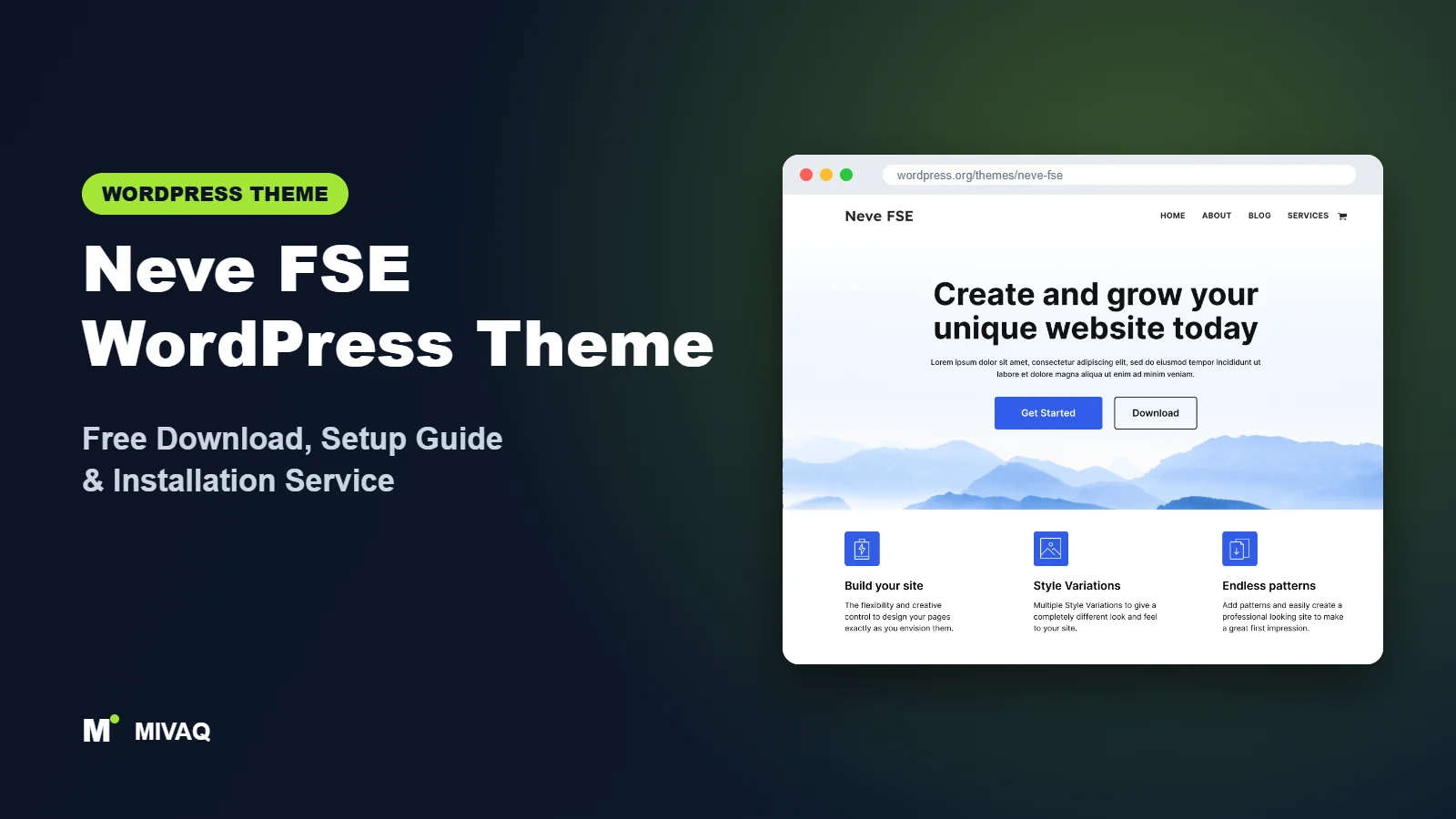 Neve FSE WordPress theme free download and setup guide cover, MIVAQ