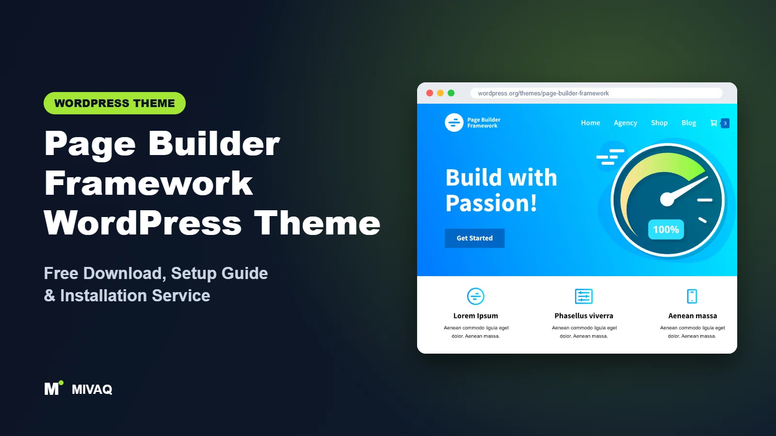 Page Builder Framework WordPress theme free download and setup guide cover, MIVAQ