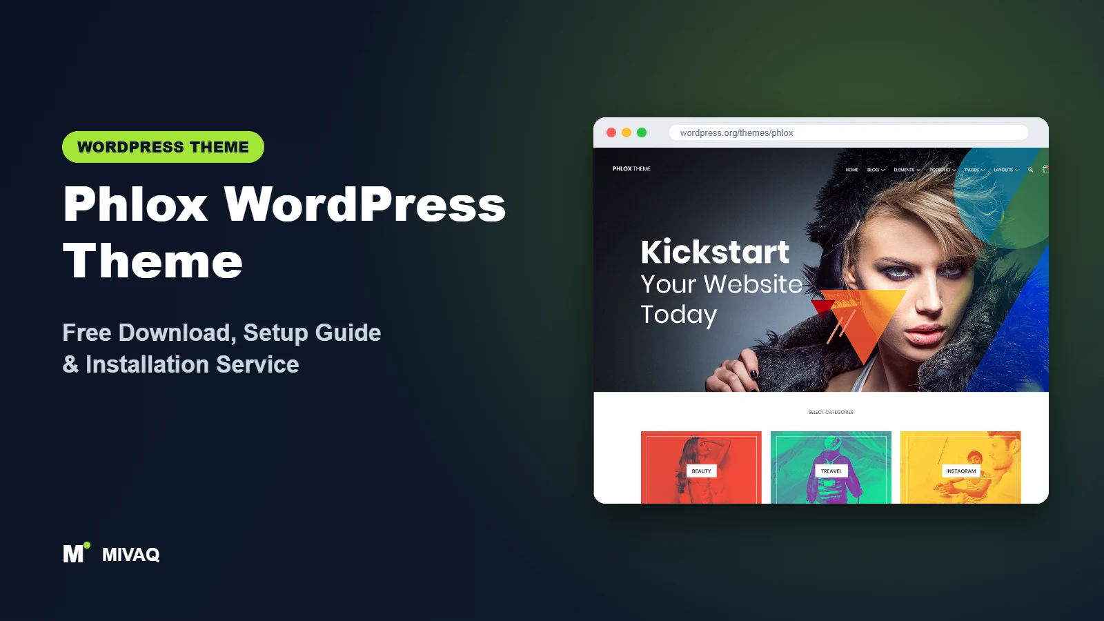 Phlox WordPress theme free download and setup guide cover, MIVAQ