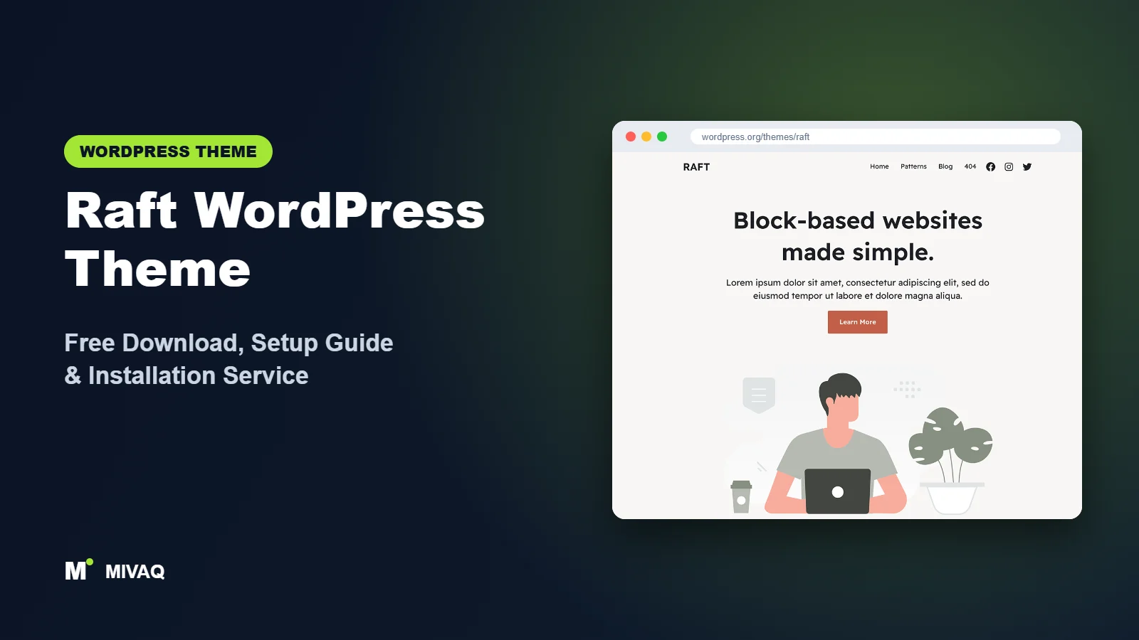 Raft WordPress theme free download and setup guide cover, MIVAQ