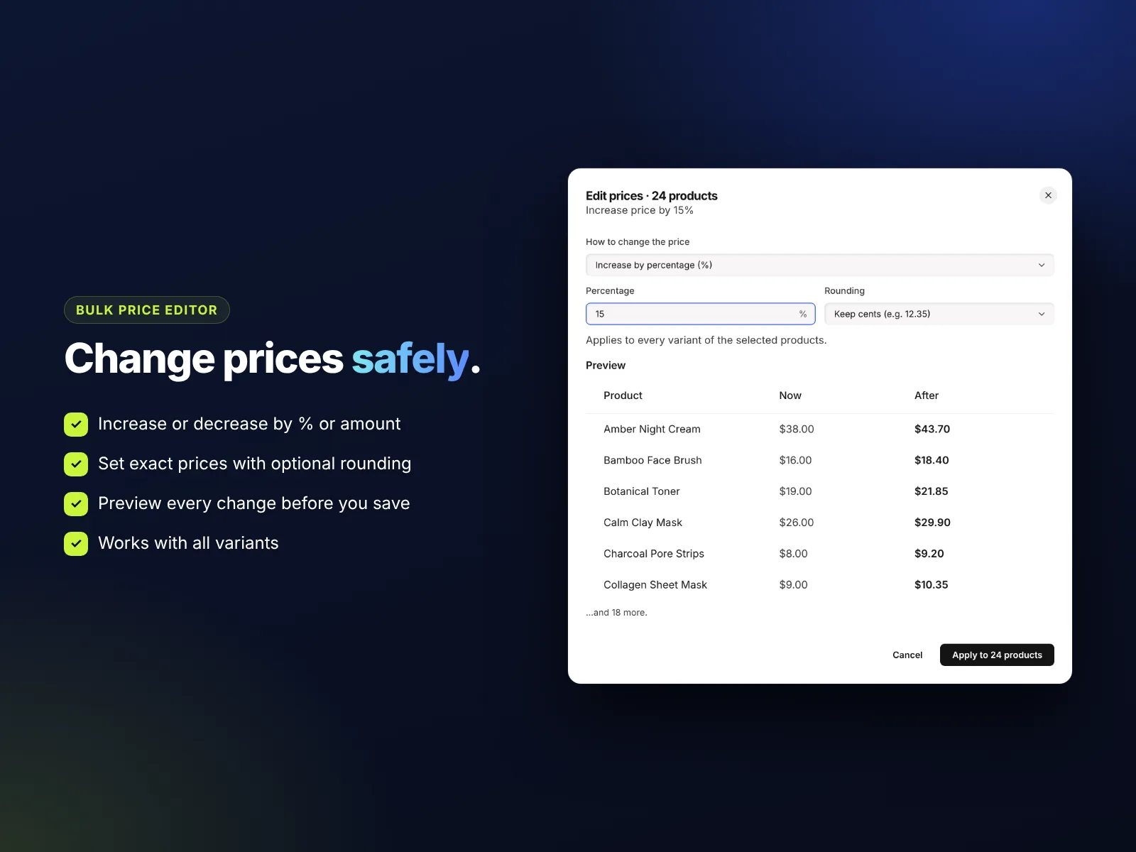 Bulk price editor for Wix with preview of new prices