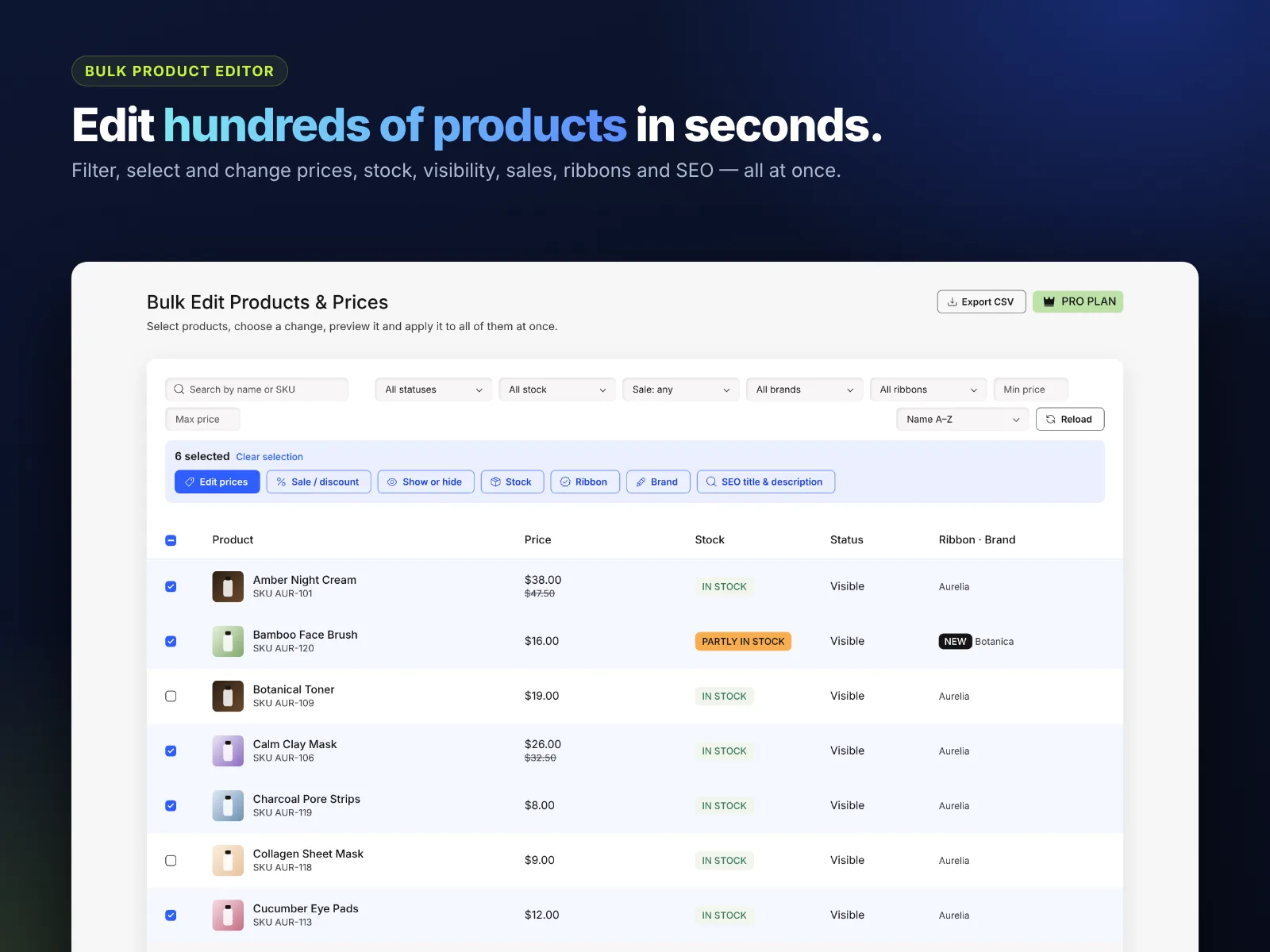 Bulk edit Wix Store products in one table with filters and bulk actions
