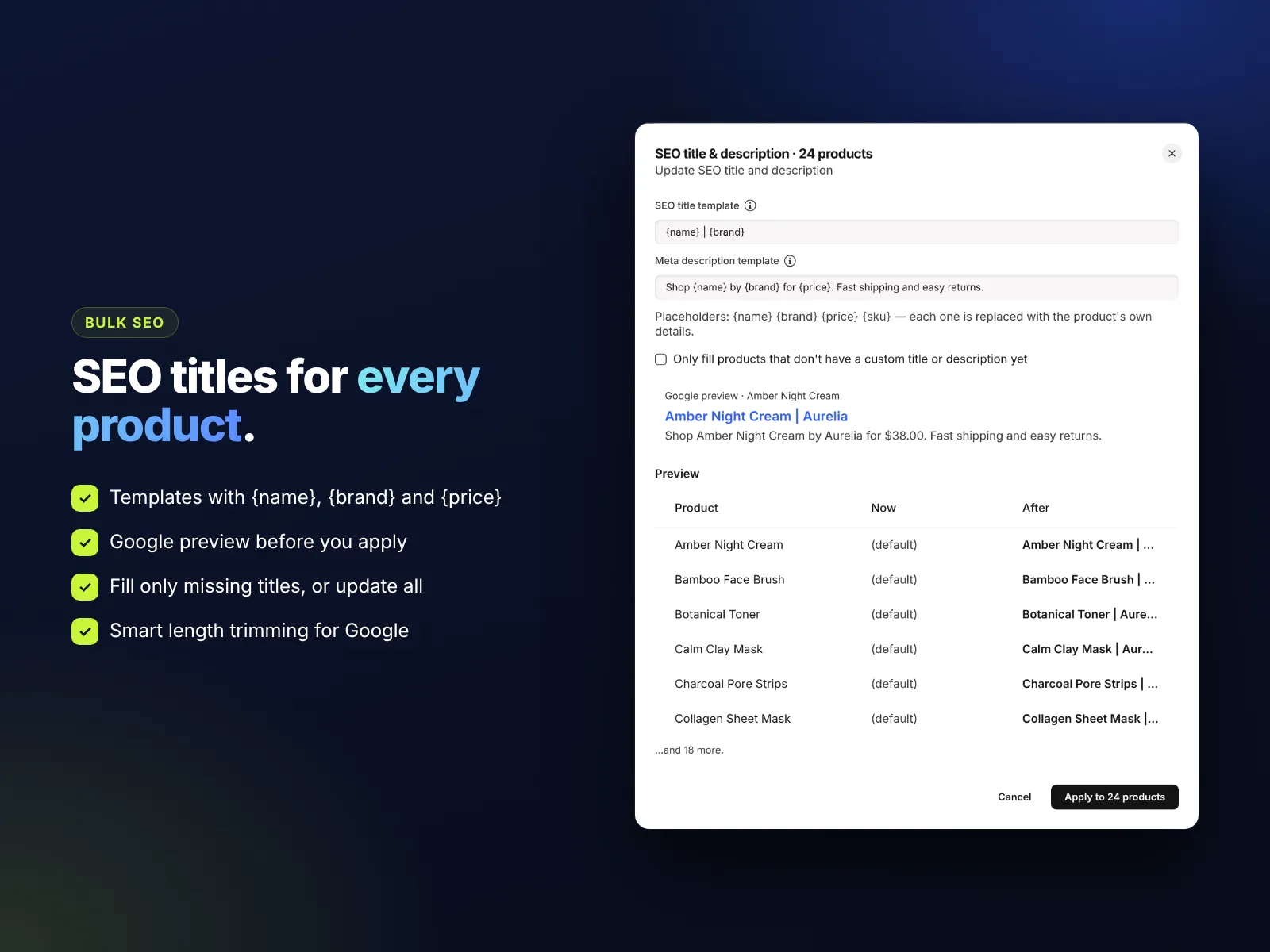 Bulk SEO titles and meta descriptions for Wix Store products