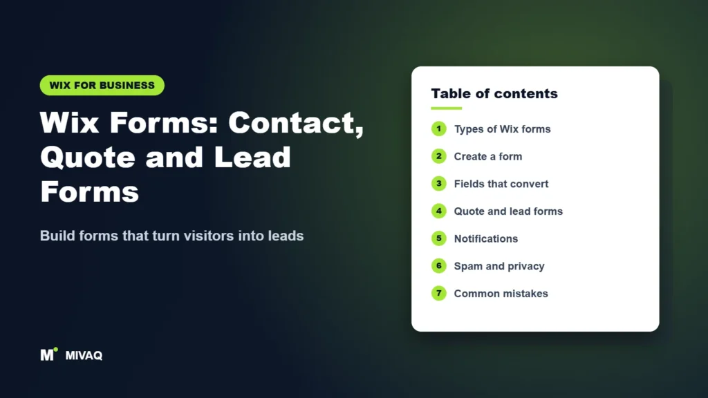 Wix Forms: Contact, Quote and Lead Forms – MIVAQ Wix guide cover