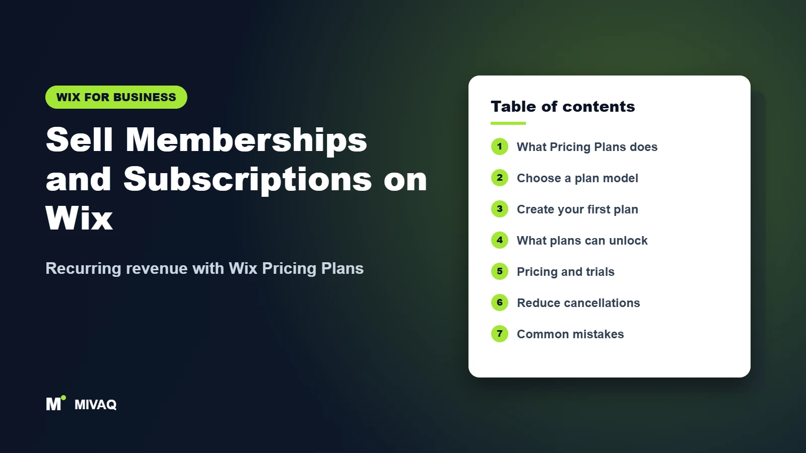 Sell Memberships and Subscriptions on Wix – MIVAQ Wix guide cover