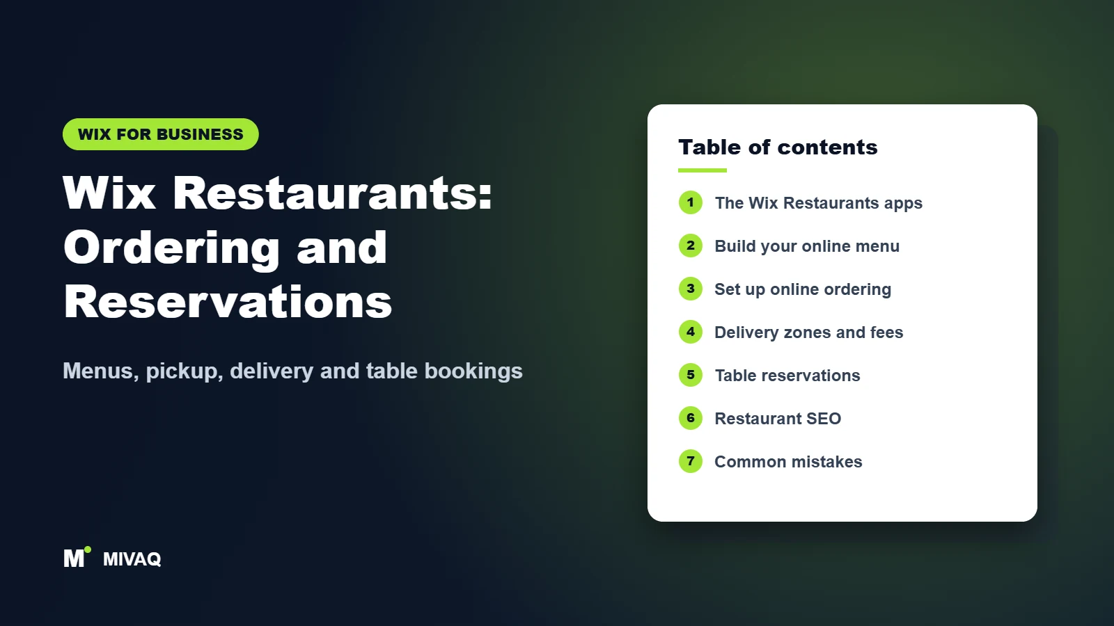 Wix Restaurants: Ordering and Reservations – MIVAQ Wix guide cover