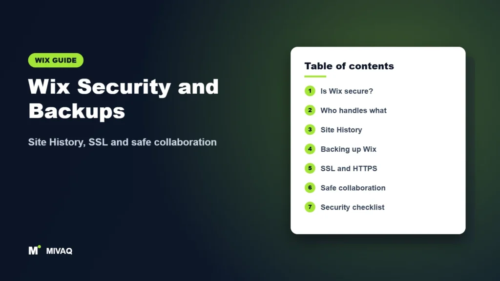 Wix Security and Backups – MIVAQ Wix guide cover