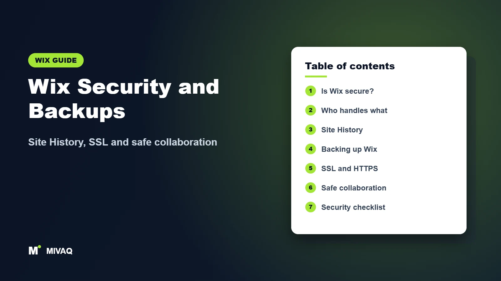 Wix Security and Backups – MIVAQ Wix guide cover