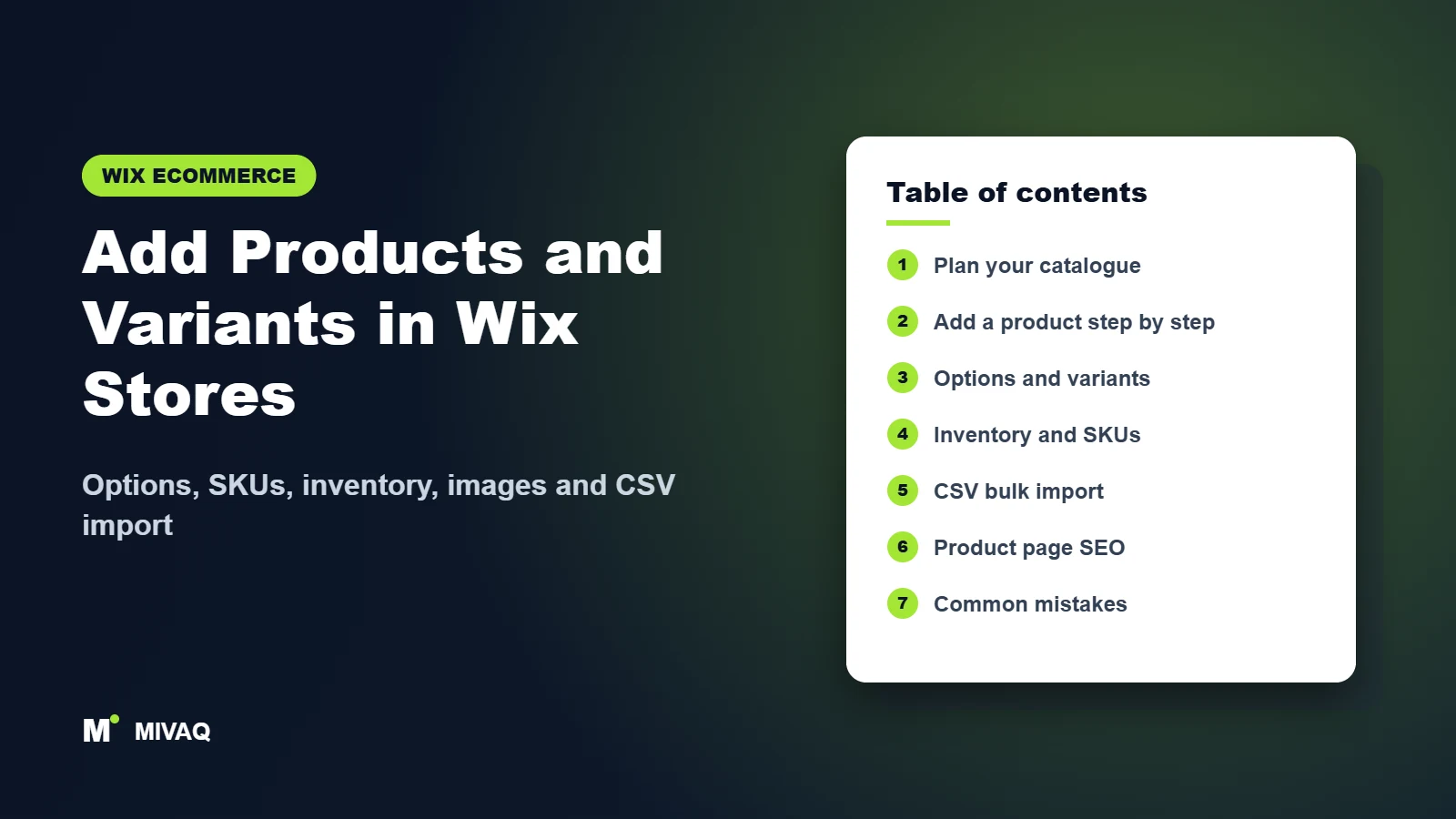 Add Products and Variants in Wix Stores – MIVAQ Wix guide cover