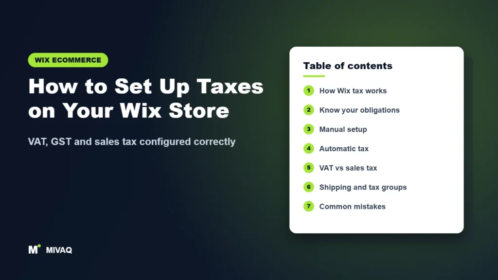 How to Set Up Taxes on Your Wix Store – MIVAQ Wix guide cover