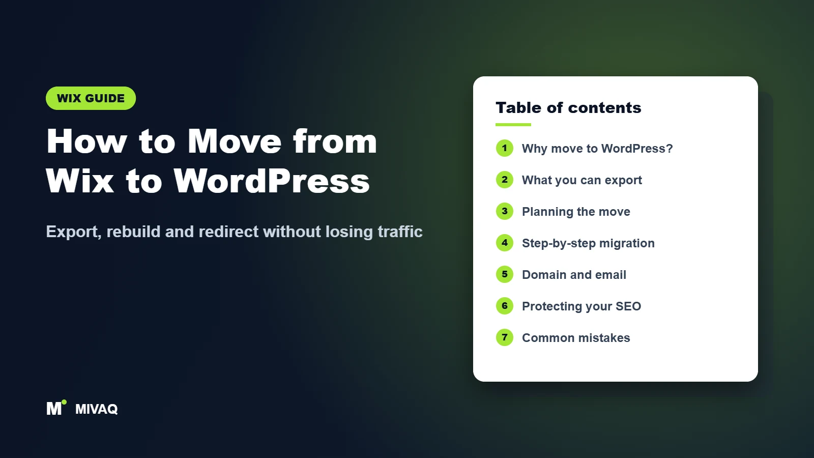How to Move from Wix to WordPress – MIVAQ Wix guide cover