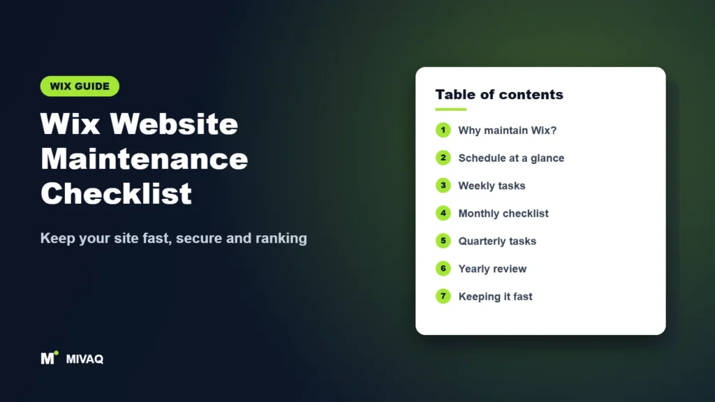 Wix Website Maintenance Checklist – MIVAQ Wix guide cover