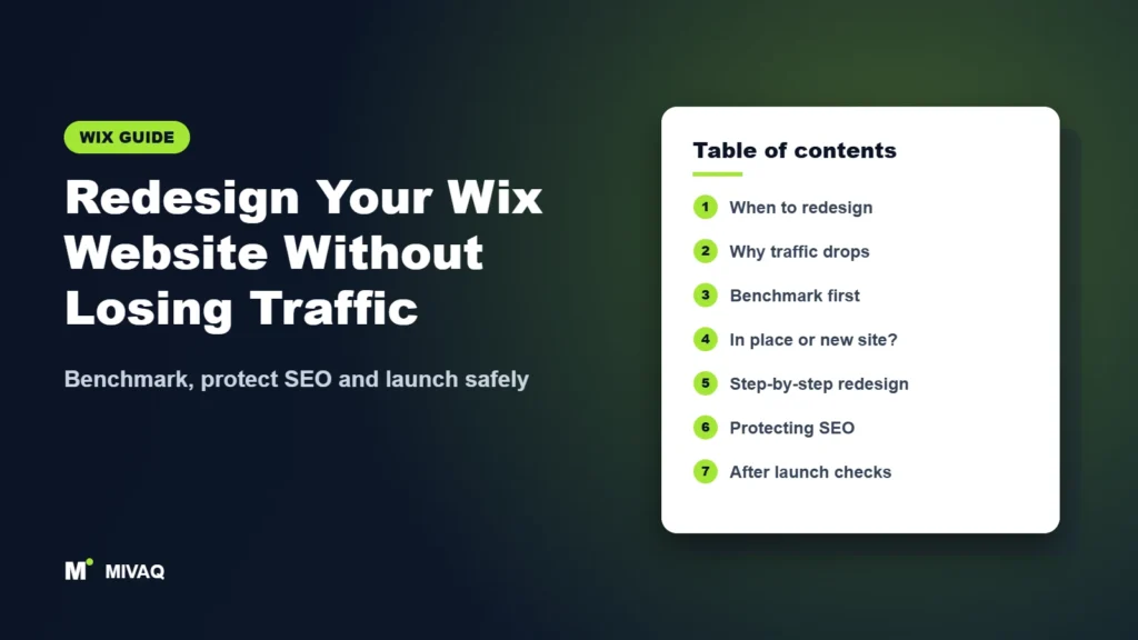 Redesign Your Wix Website Without Losing Traffic – MIVAQ Wix guide cover