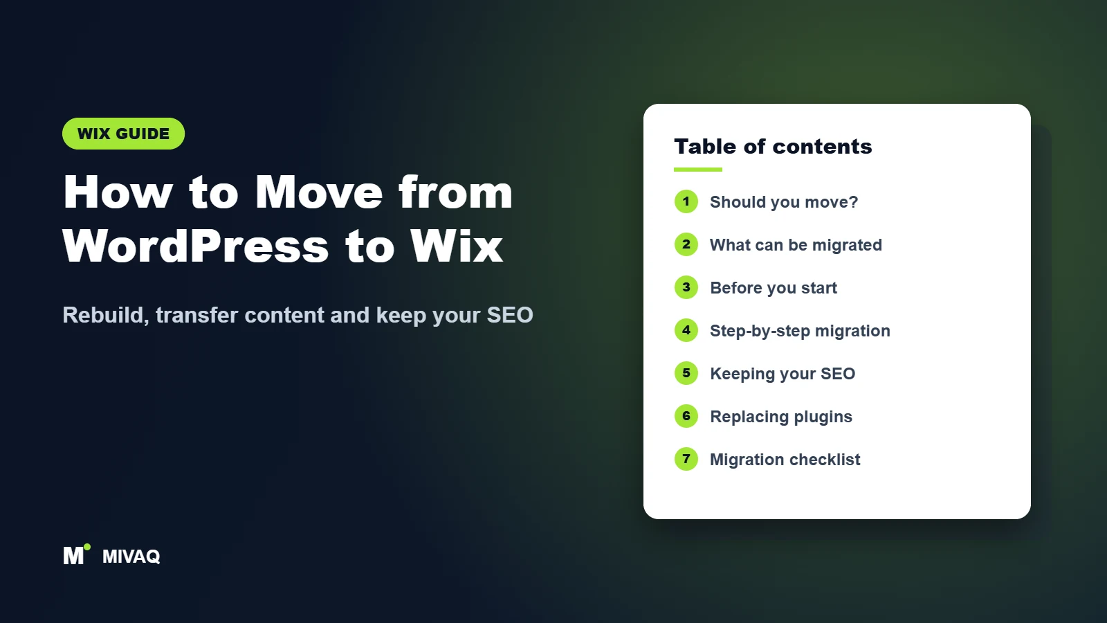 How to Move from WordPress to Wix – MIVAQ Wix guide cover